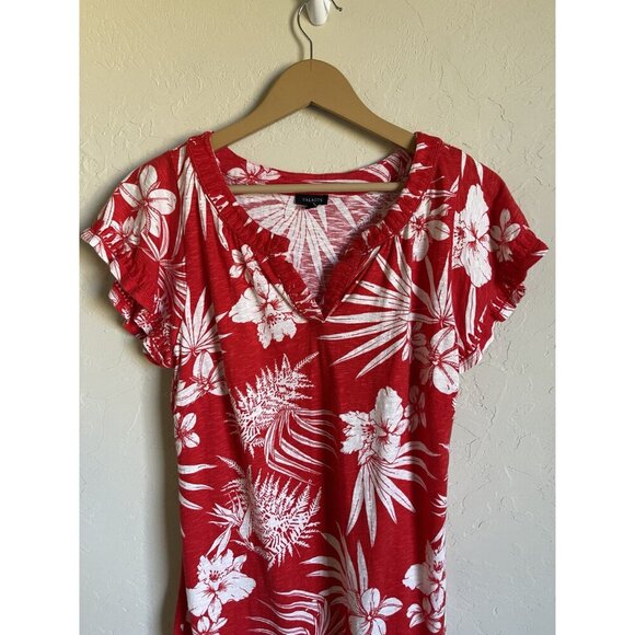 Talbots Size Small Red Hawaiian Jersey T-Shirt Dress V-Neck Short Sleeve - Picture 3 of 7